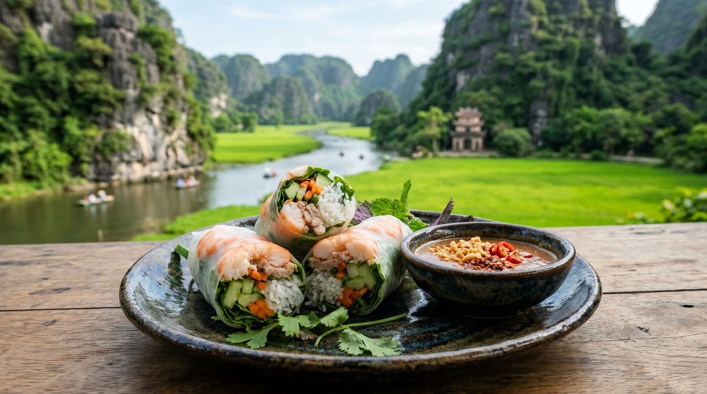 Rouleaux de printemps vietnamiens frais aux crevettes et herbes aromatiques servis avec sauce nuoc cham